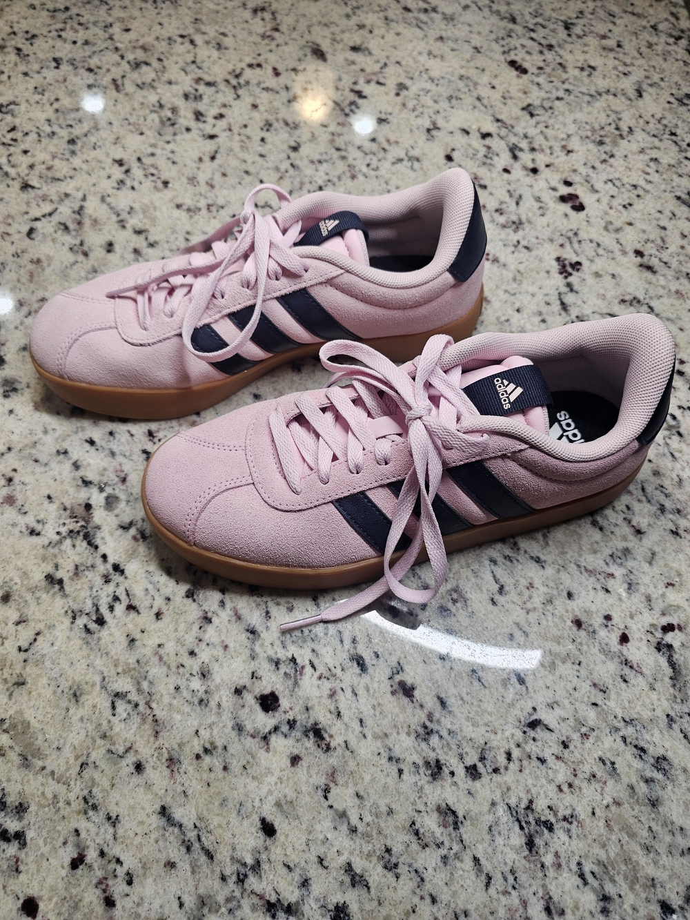 Adidas Women's Pink Suede Retro Trainer with Navy Stripes